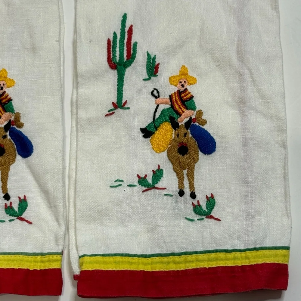 Native American Set of 2 Vintage Embroidered Napkins